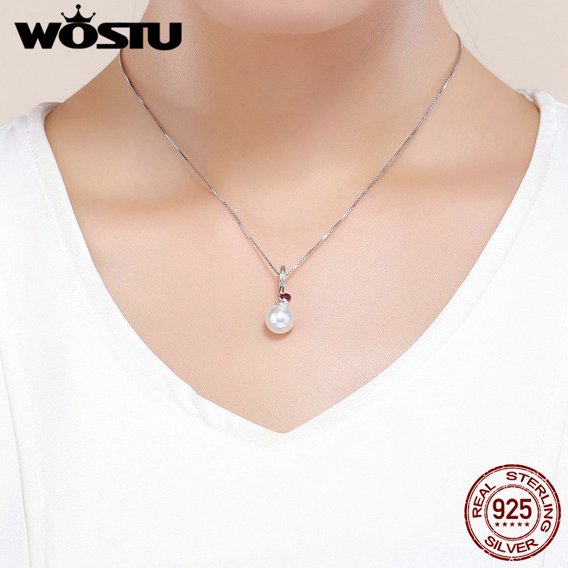 WOSTU 100% 925 Sterling Silver Pearl Heart CZ Pendant Charms fit Original Women Bracelet Necklace Jewelry CQC782