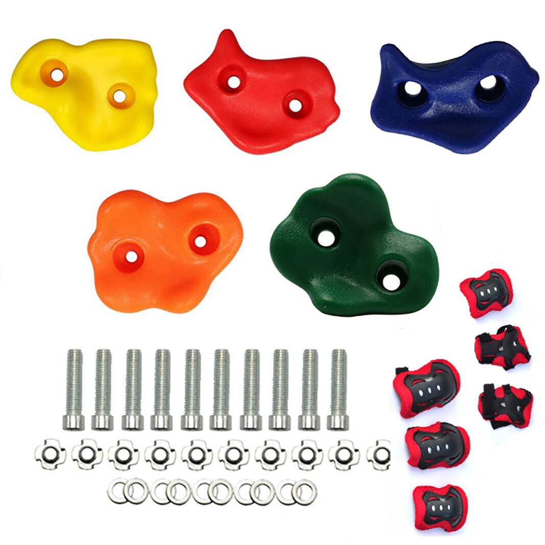 Soportes de escalada para pared de roca para niños, juego de escalada para interior y exterior, Kit de soportes de mano con conjunto de equipo de protección: colorful