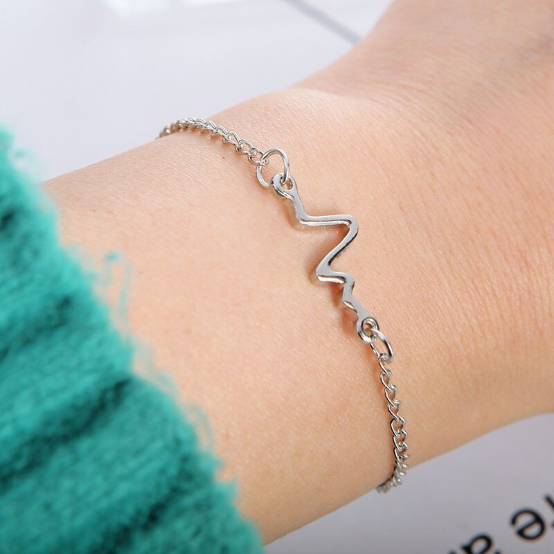 Sumeng Nieuwkomers Koreaanse Mode Eenvoudige Golven Ecg Hartslag Lightning Armbanden Voor Vrouwen &amp; Mannen Sieraden Zomer Stijl Strand: Silver