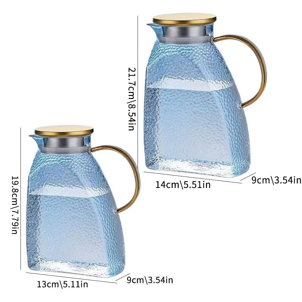 Pichet en verre pour porte de réfrigérateur avec couvercle, pichet d'eau Transparent, Carafe de porte de réfrigérateur étanche pour boissons chaudes ou froides (1,8 L/1,5 L)