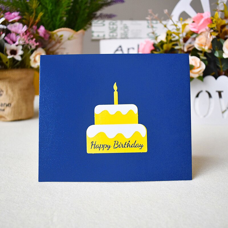 Carte Pop-Up 3D pour gâteau d&#39;anniversaire, carte postale découpée à la main, cartes de vœux 3 couleurs