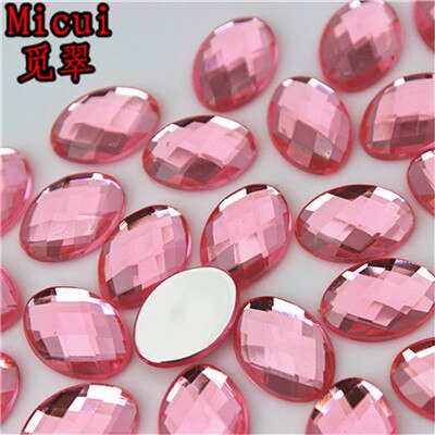 Micui 100Pcs 10*14mm Oval Shape Flat Back Rhinestone Applique Acrylic Stone Crystals Non Hotfix Crafts Jewelry Accessories MC772: Pink