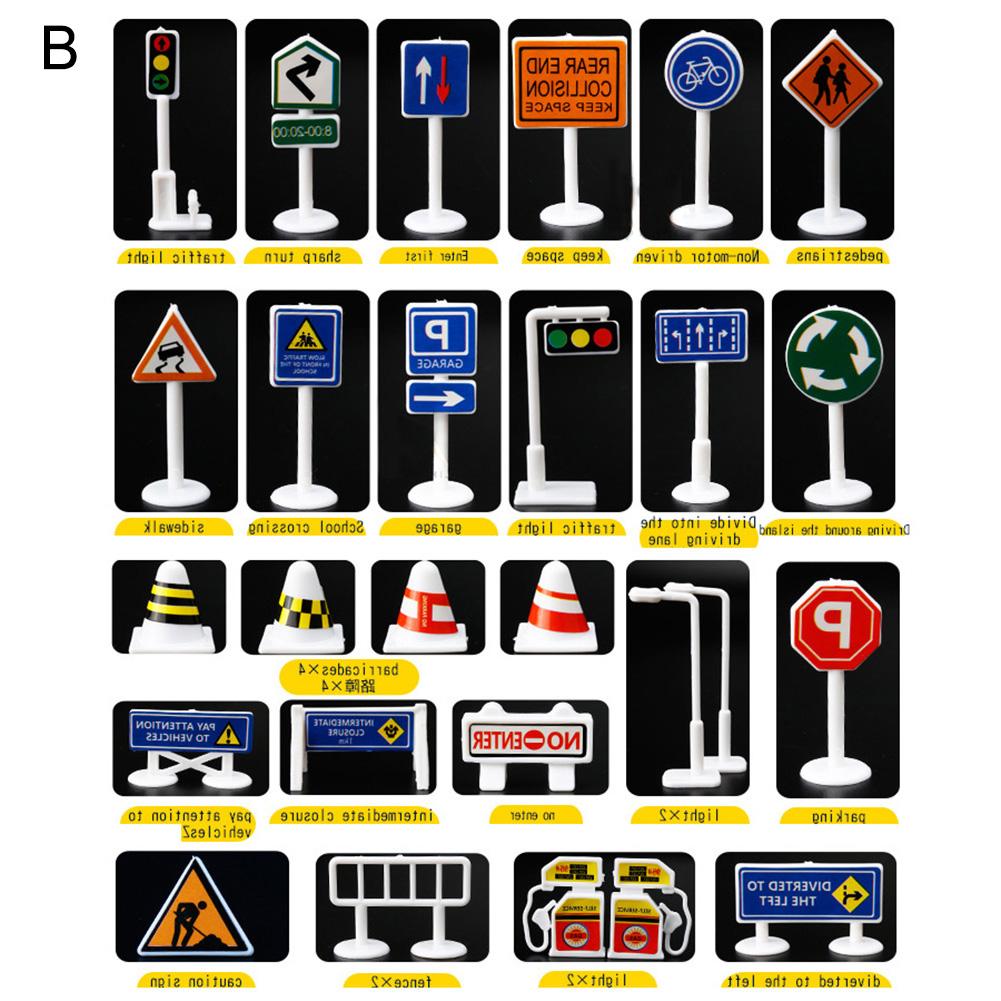 28 stk engelsk vejskilt trafikskilt skiltning gør-det-selv model scene børn leger lær legetøj spil bil legetøj tilbehør til børn: B