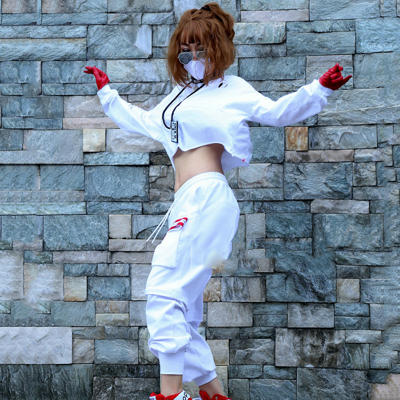 Hip Hop Dance Costume White Long Sleeve Shirt Pants Adult Street Dancing Clothes Jazz Dancer Stage Outfit Rave Wear Women DT1057