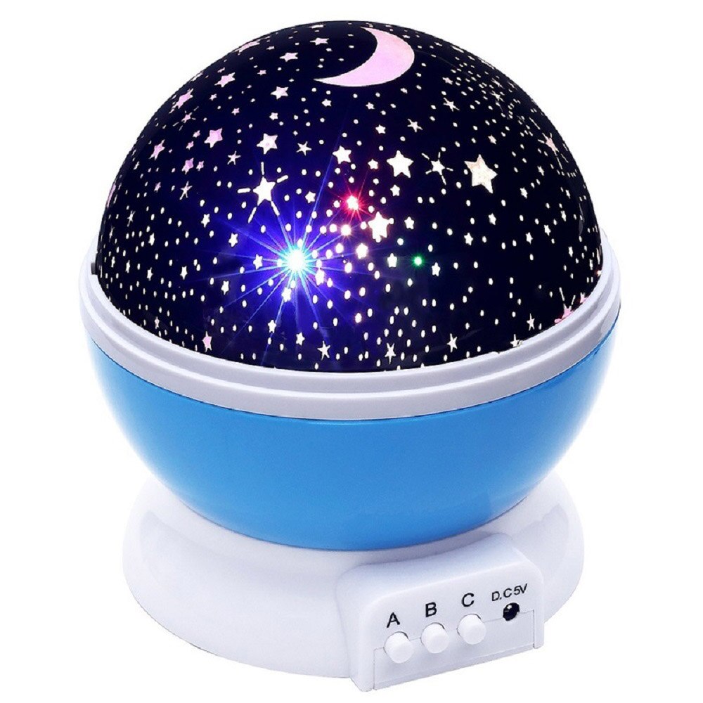 Novelty LED Rotating Star Projector Lighting Moon Starry Sky Children Baby Night Sleep Light Battery Emergency Projection Lamp: Blue