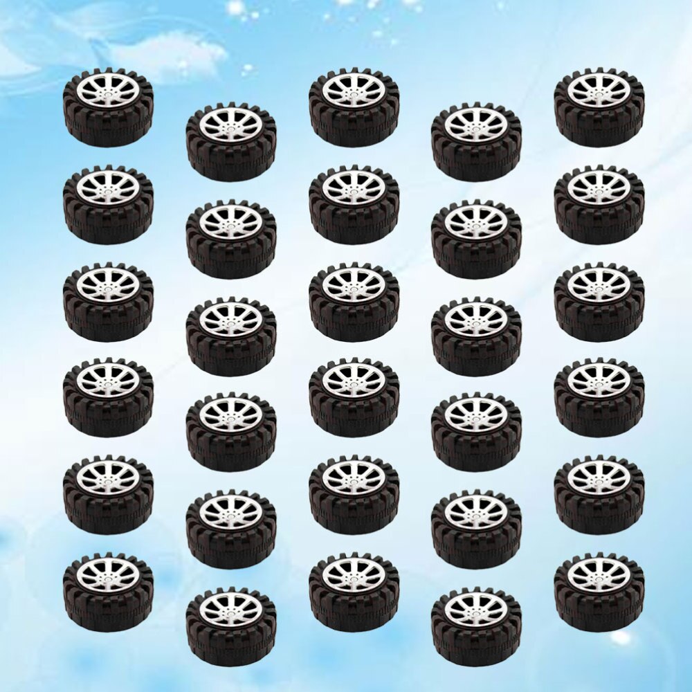 30 Pcs 4.2CM Diameter Toy Car Accessories DIY Round Plastic Small Wheels DIY Handmade Car Crafts Supplies (Black)