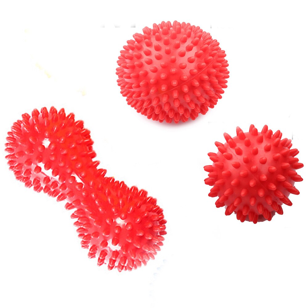 3 stk pvc træningsgreb bold bærbar fysioterapi bold fang hånd pindsvin massage bold: Rød