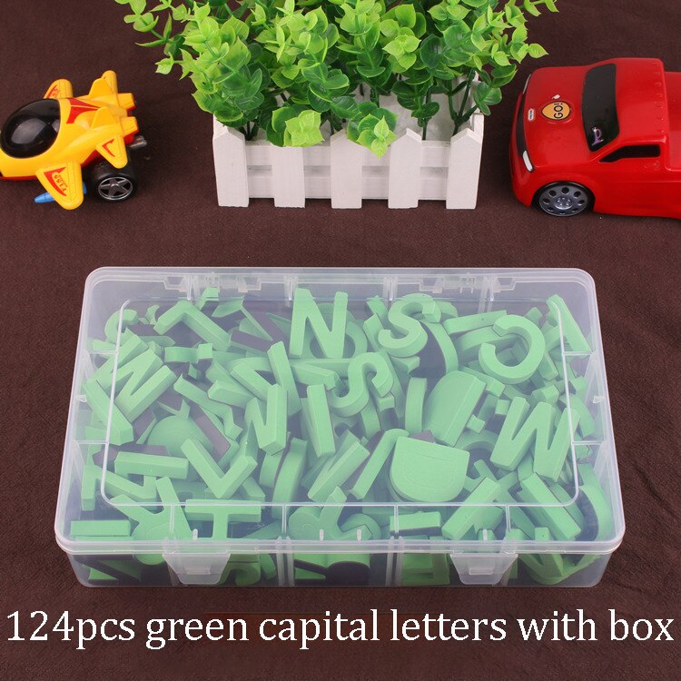 124 stk/pakke bogstaver eva alfabet bløde magnetiske klistermærker køleskab klistermærke klasseværelset whiteboard gadget tidlige uddannelsesværktøjer: Grøn