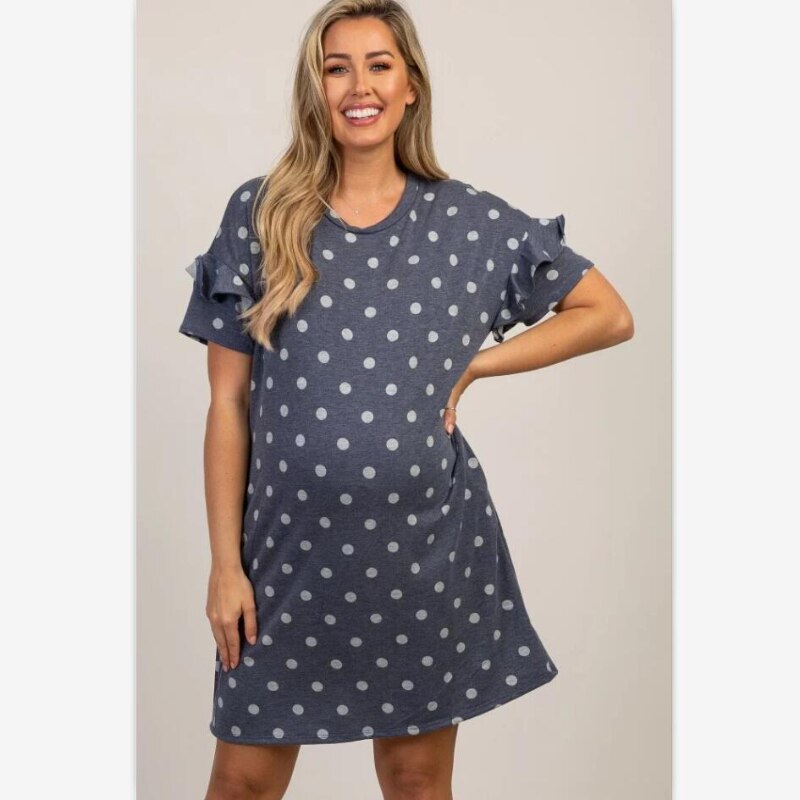 Pregnant Dress Short Sleeve Round Neck Short Sleeve Dress Polka Dot Maternity Dress Maternity Dress Nursing Dress