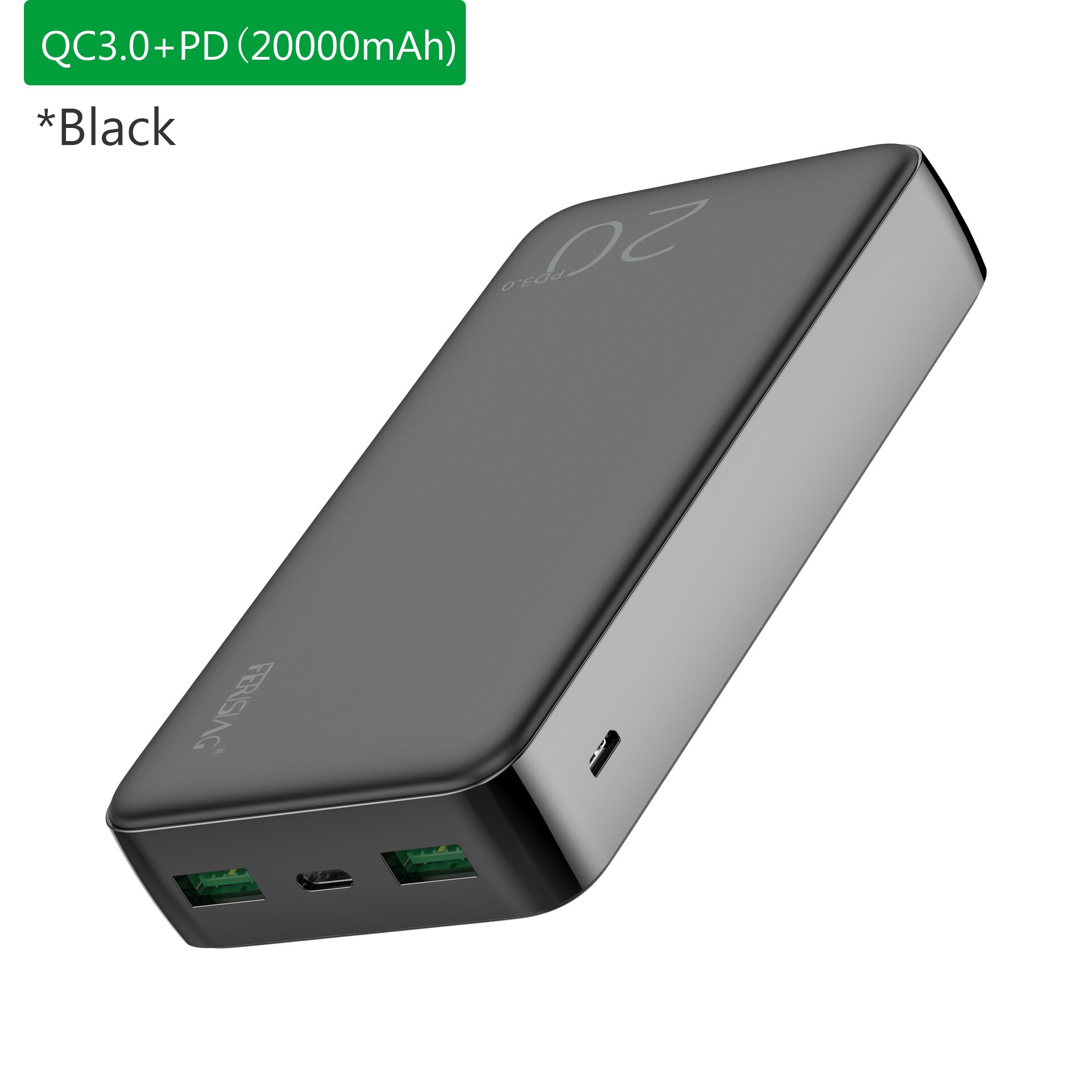 FERISING Energie Bank 20000 mAh Tragbare Externe Batterie Ladegerät QC PD 3,0 Poverbank für Xiaomi 20000 mah Schnelle Aufladen Energie: Schwarz QC3.0 PD