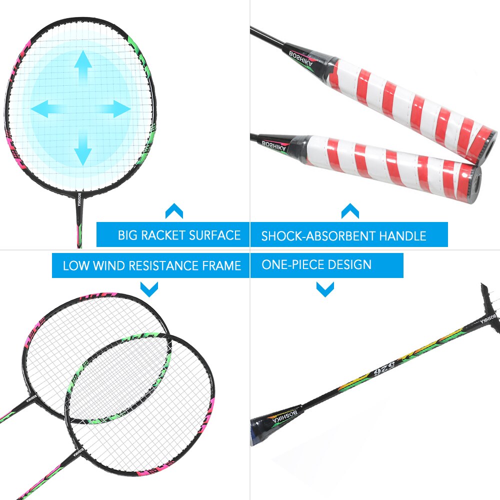 Badminton Racquet Durable Badminton Racket Set for Adults with 6 Shuttlecocks and 1 Carrying Bag