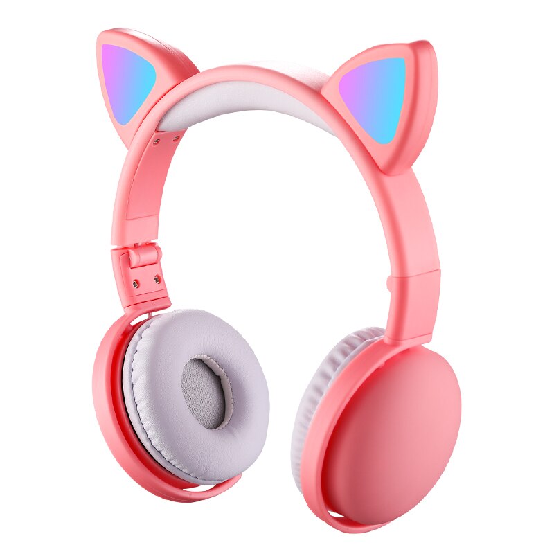 Mignon LED chat oreille bruit annulation casque Bluetooth 5.0 pliable Gamer musique casque avec Microphones pour enfants fille: Pink