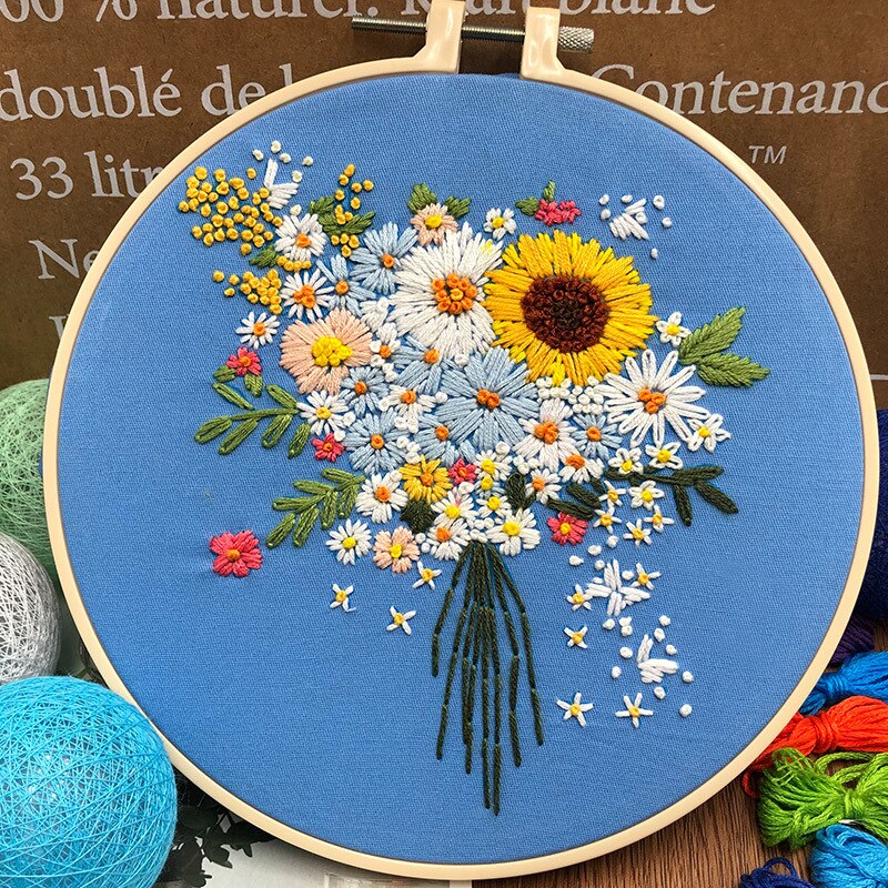 Original DIY 3d Flower Bouquet Needlework Cross Stitch Kit Beginner Handmade Embroidery Fabric Threads Material Bag