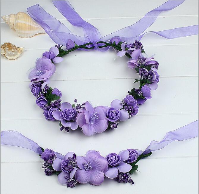 Simulering blomsterpannebånd armbånd foreldre-barn dress bryllup hodeplagg europeisk og amerikansk brudepike wre
