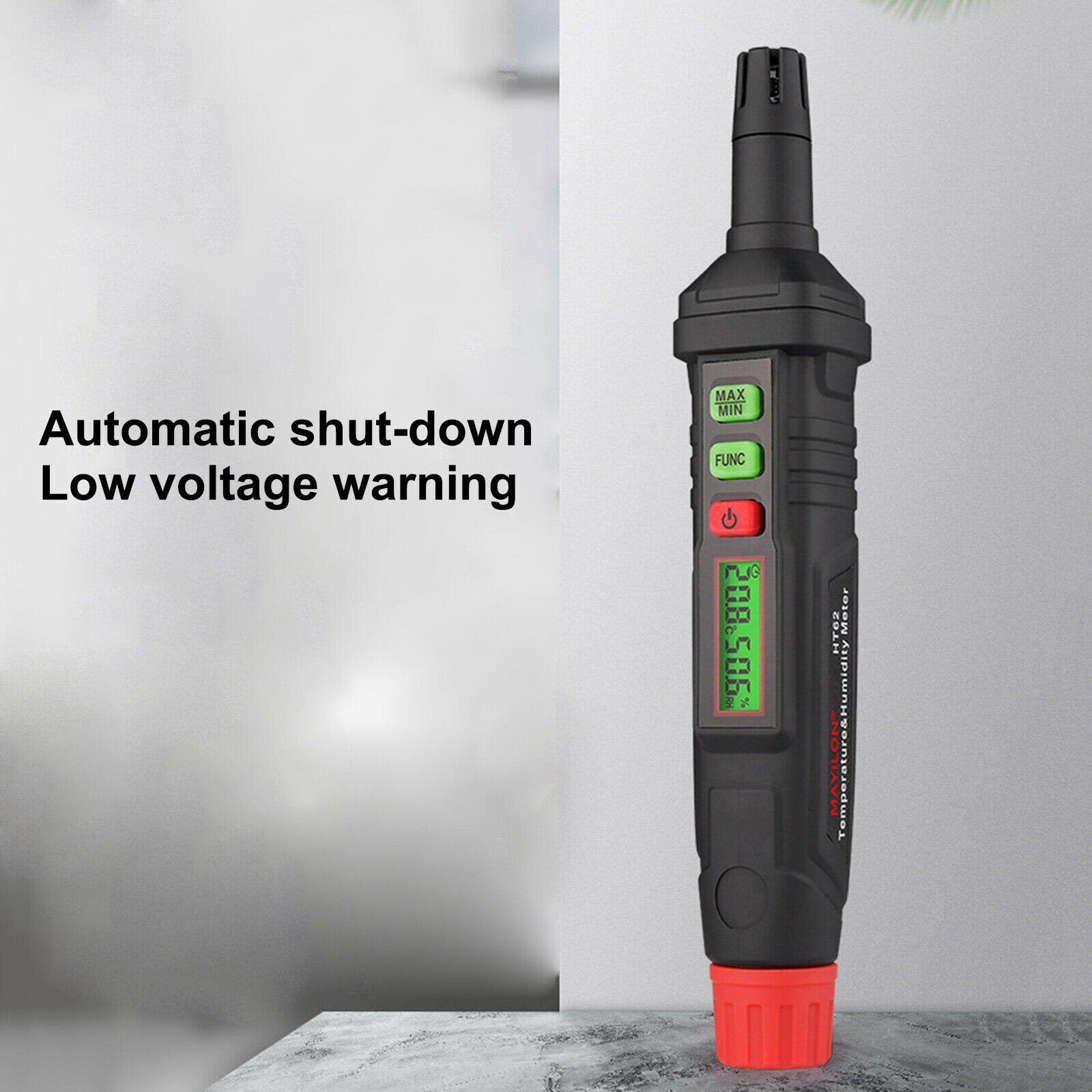 LCD Display Handheld HT62 4-in-1 Digital Psychrometer Thermo-Hygrometer Mini Meter Pen Measuring Tool Black