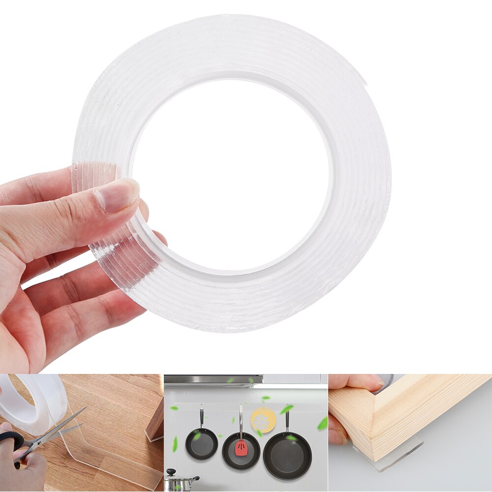 Multifunctional Double-Sided Traceless Washable Adhesive 1/2/3/5M Tape Nano-free magic tape Thick 1MM Reusable duct Reusable: 2M