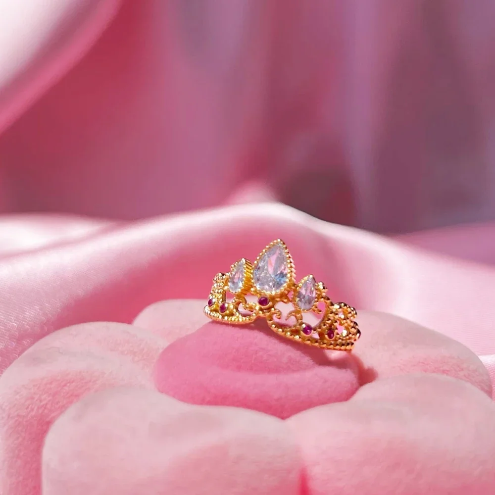 Bagues couronne raiponce, bijoux princesse, pour femmes et filles, accessoires de mariage à la , plaqué or, bagues réglables, pour elle