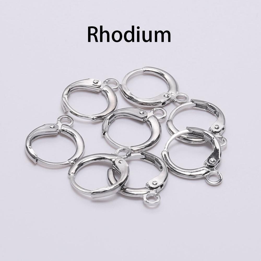 20pcs product 14*12mm Hook Clip Earrings Clasps & Hooks Material Wire Settings Base Hoops Supplies For DIY Jewelry: Rhodium