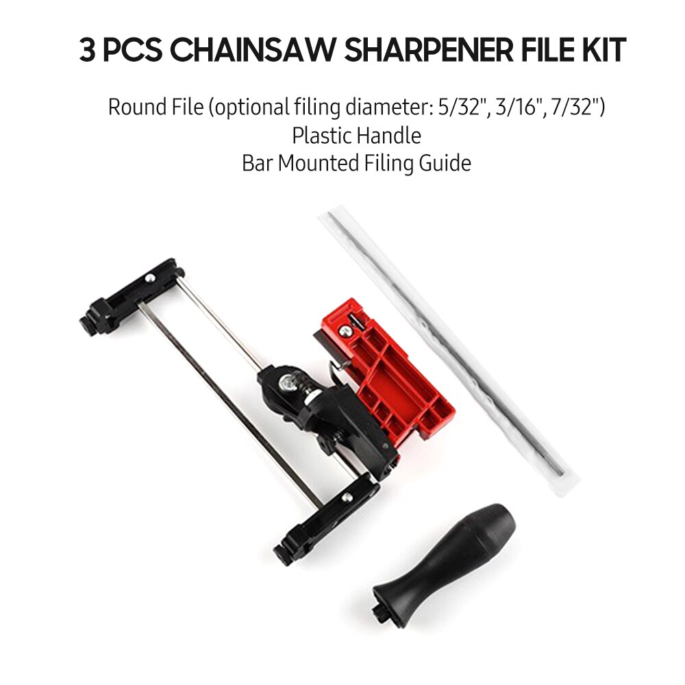 Bar Mounted Chainsaw Sharpener File Kit Manual Filing Guide with Round File and Plastic Handle for Sharpening Chain Saw