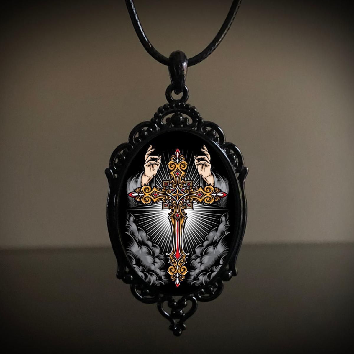 Gothic Vampire Owl Cameo Necklace Women Men Pagan Witch Jewelry Accessories Blood Owl Glass Charm Rope Chain Choker: Black Zinc Plated