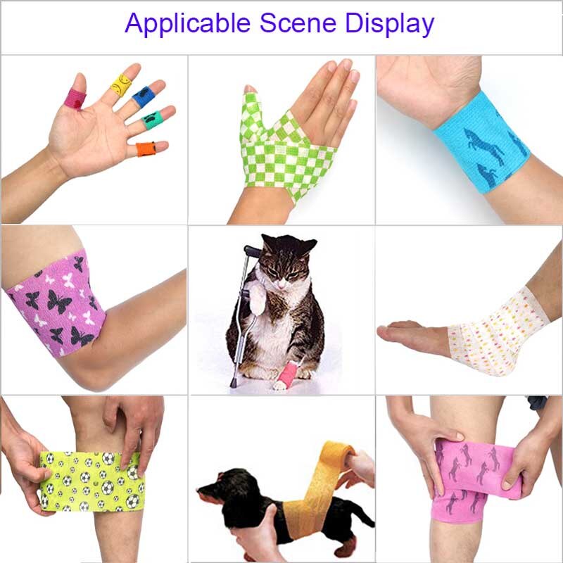 Cartoon Pattern Self Adhesive Bandage Self Adherent Wrap Non-Woven Cohesive Bandages for Ankle Sprains Swelling Pet 4.5M