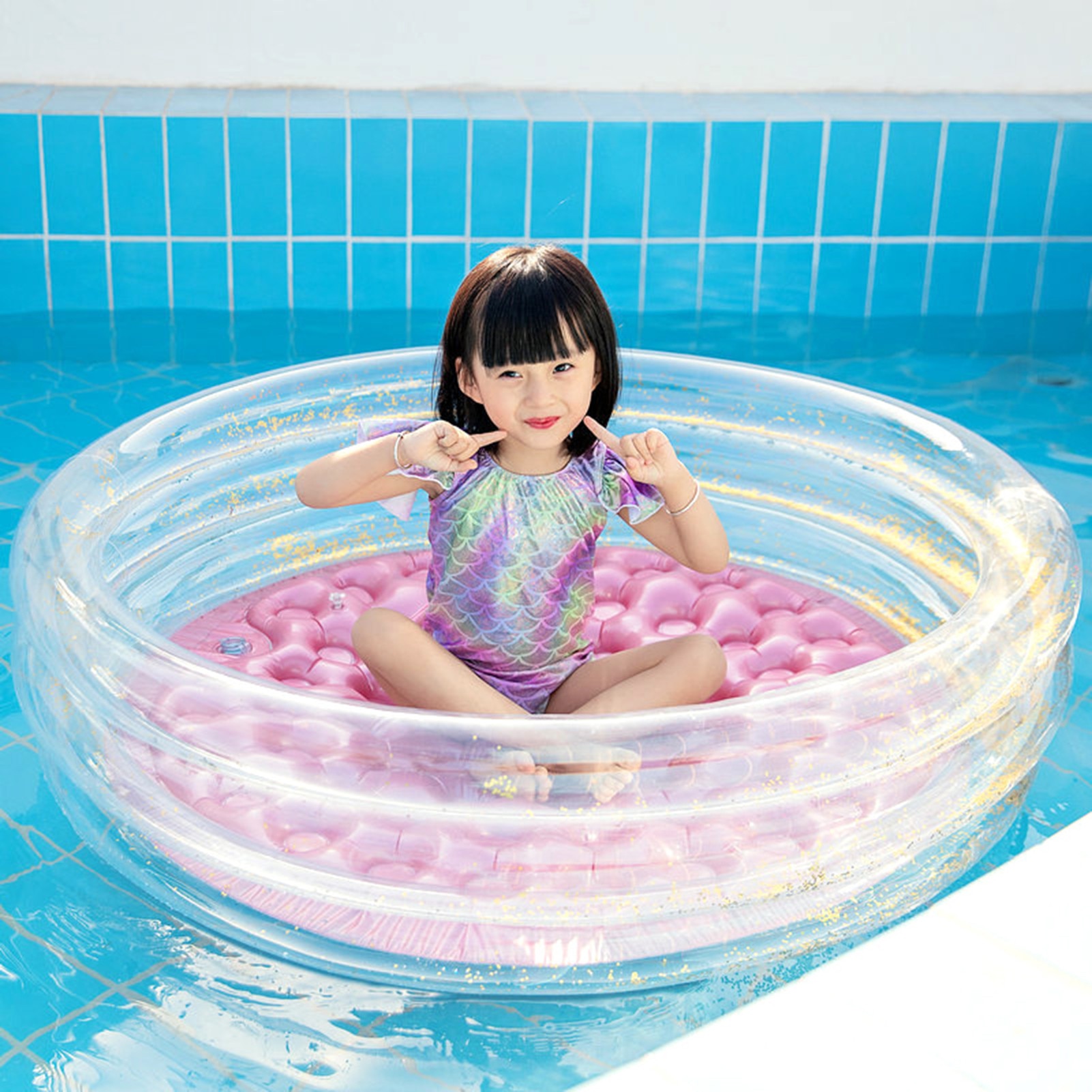 Sequin Blow Up Paddling Pool Summer Inflatable Swimming Pool for Kids Outdoor Water Fun Inflatable Pool Float Air Mattress