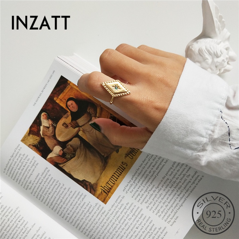 INZATT Reine 925 Sterling Silber Minimalis Geometrische Raute Durchbrochene Ring Edlen Schmuck Für Frauen Party Punk Zubehör
