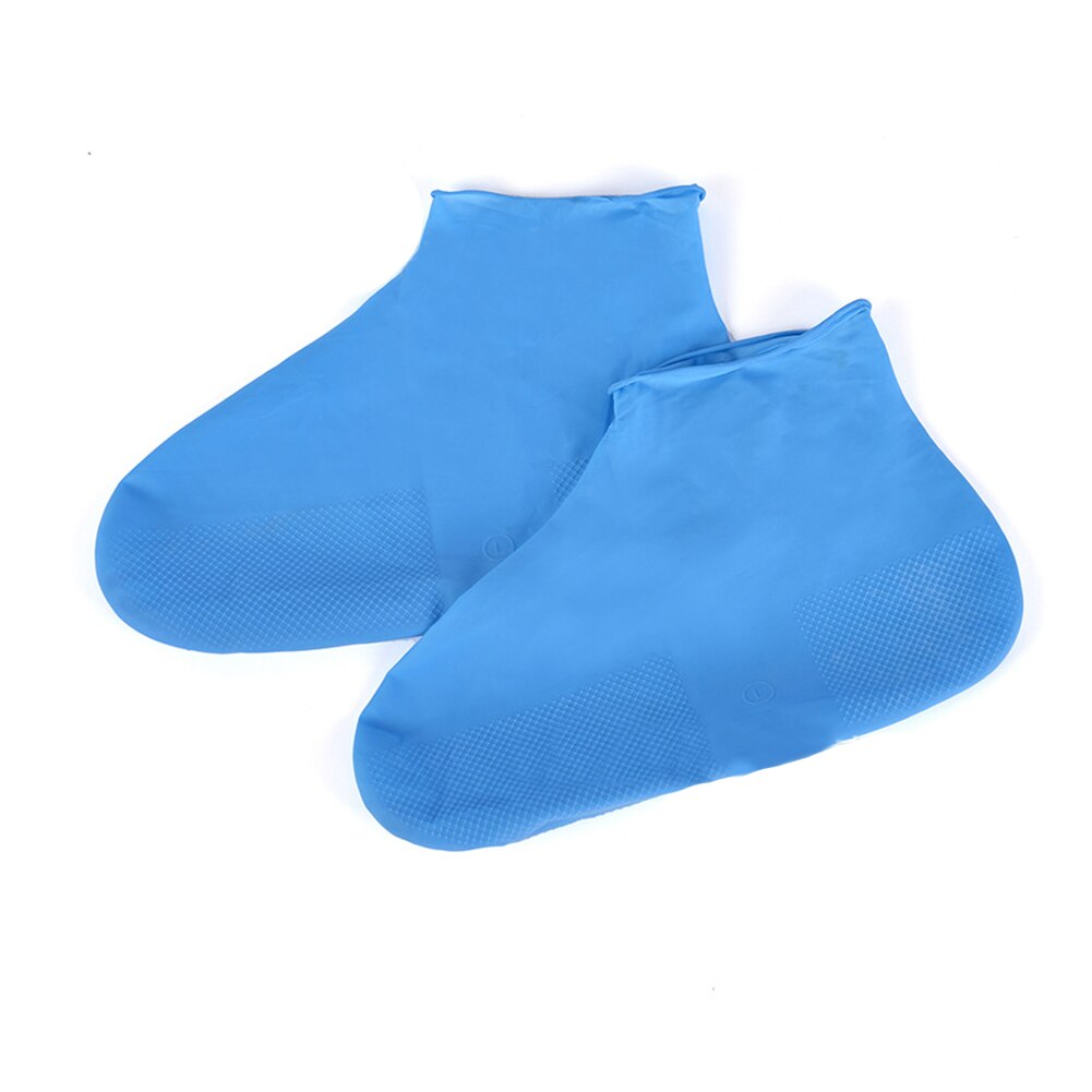 1 par vattentätt skoskydd unisex utomhus regniga dagar stövlar överdrag latex material skydd förtjockat halkskydd regnfotskydd: Blå / S