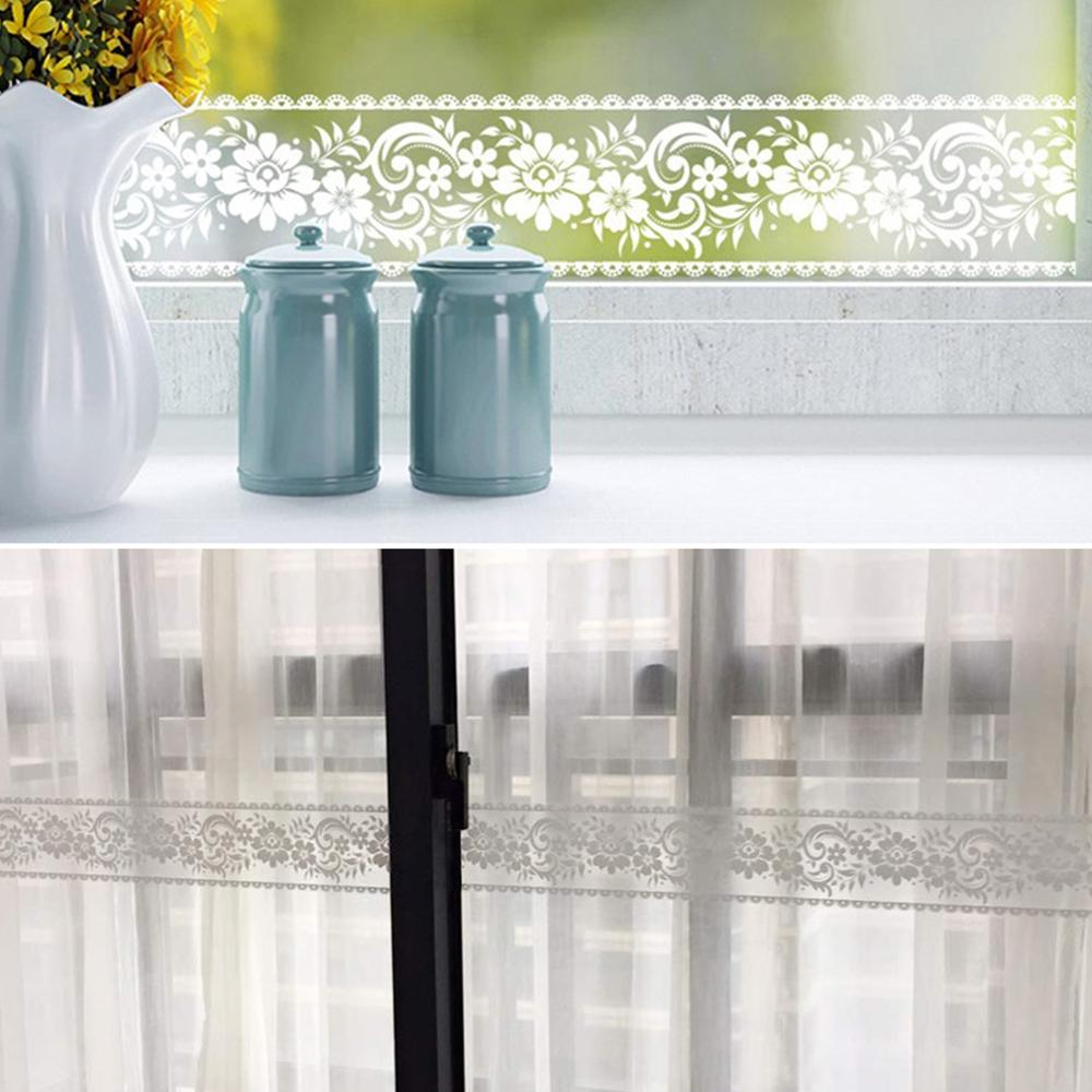 Roll White Lace Transparent Removable Self Adhesive Wallpaper Border Peel Waterproof Window Film Mirror Rustic Floral 40DC12