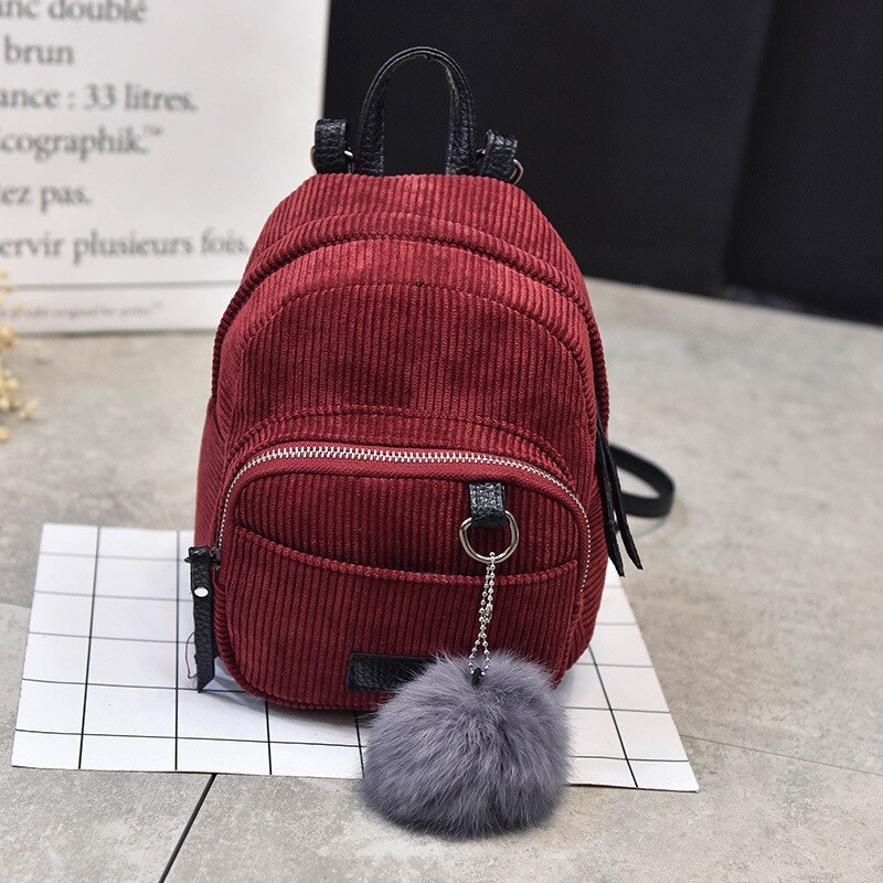 Women Mini Backpack Corduroy Small Crossbody Bag For Teenage Girl Striped Soft Cloth Fabric Shoulder Bag Ladies Kids Phone Purse: Red