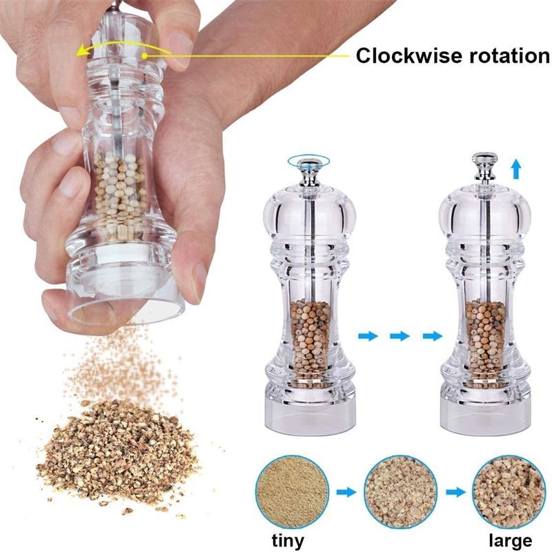 Pepper Grinder Acrylic Adjustable Coarse Salt Mill Grinding Transparent Manual Grind Bottle Tool Kitchen Accessories