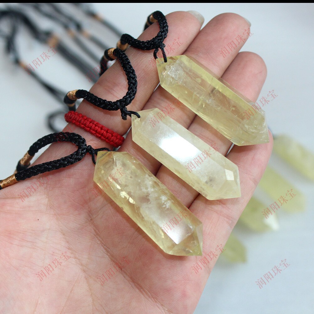 Topacio Natural prisma hexagonal doble cristal puntiagudo columna dije, poliedro collar de joyas de piedra de