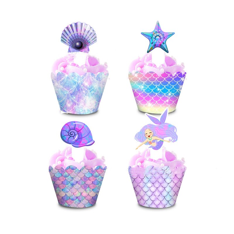 Havfrue kake felg skall skilpadde tang cupcake dekor under havet en 1st gratulerer med dagen fest dekor barn jenter babyshower