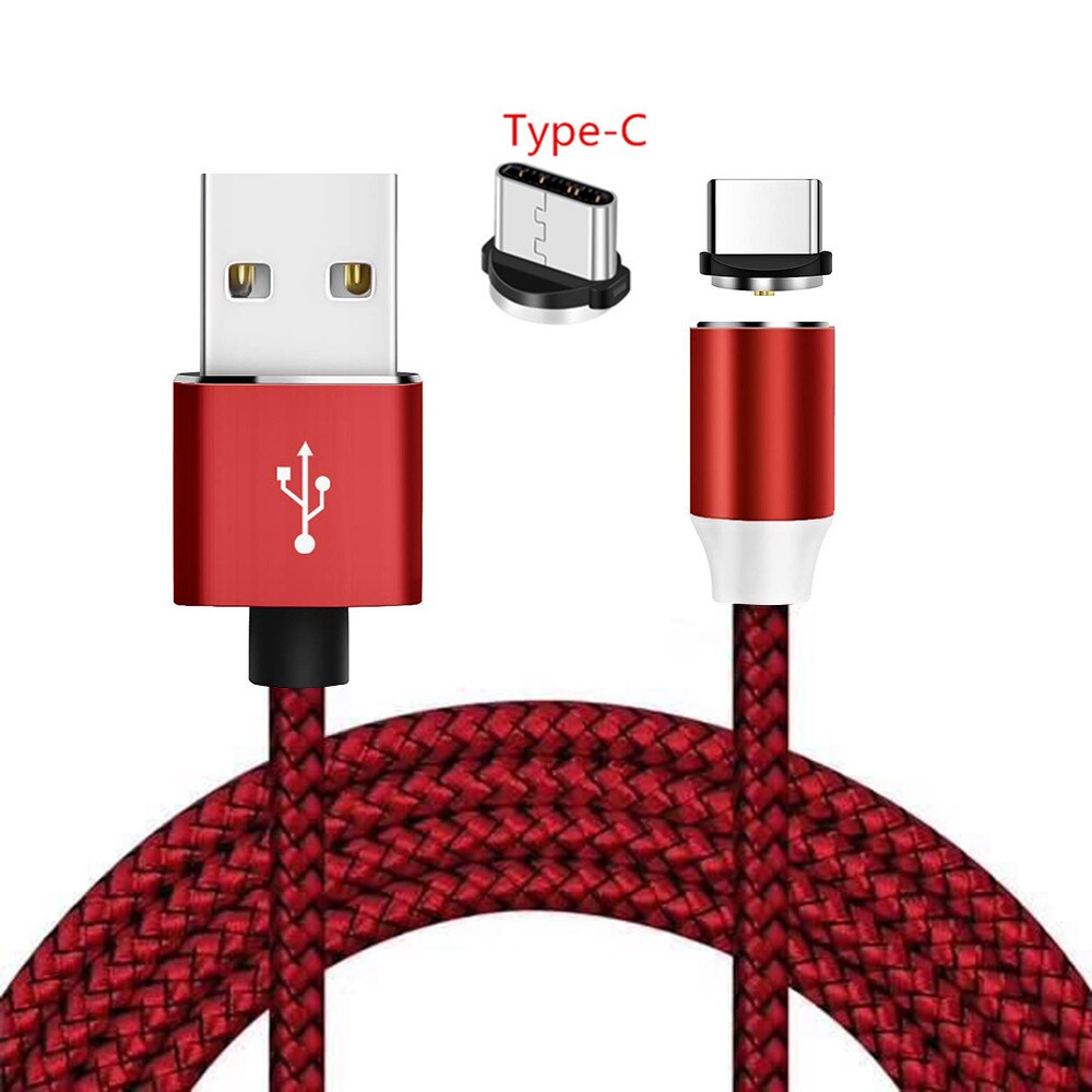 Micro usb magnetisk kabel type c magnet opladerledning til samsung  s7 j7 j6 j4 a3 a5 a7 huawei  p20 lite redmi 8 note 5 6 7 pro: Rødt type c kabel