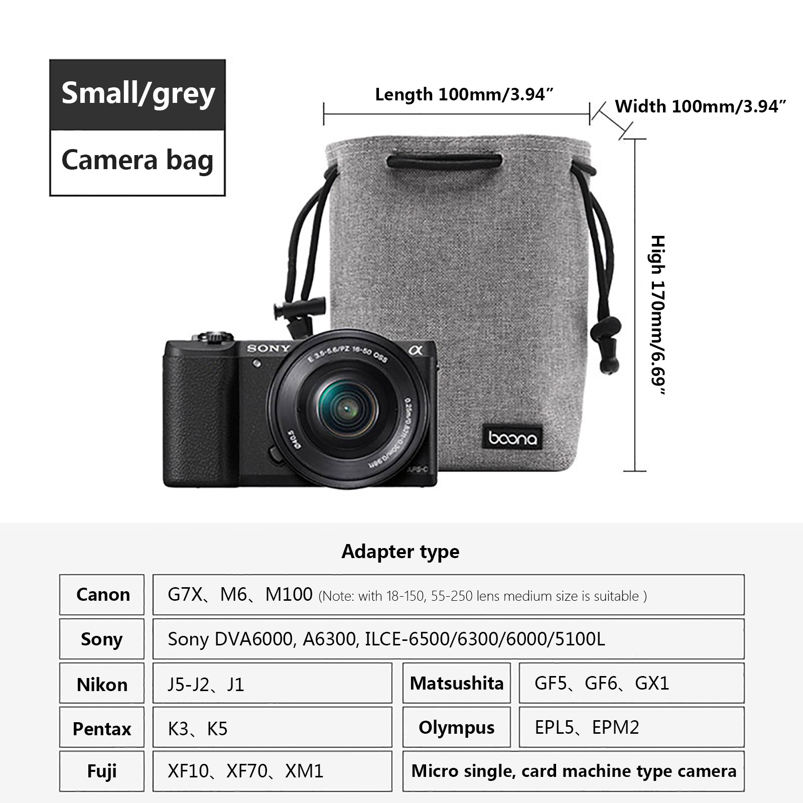 Sacoche de protection pour objectif d&#39;appareil photo, étui en Lycra pour appareils photo DSLR, Nikon, Canon, Sony, Olympus, Fuji: Camera Bag grey-S