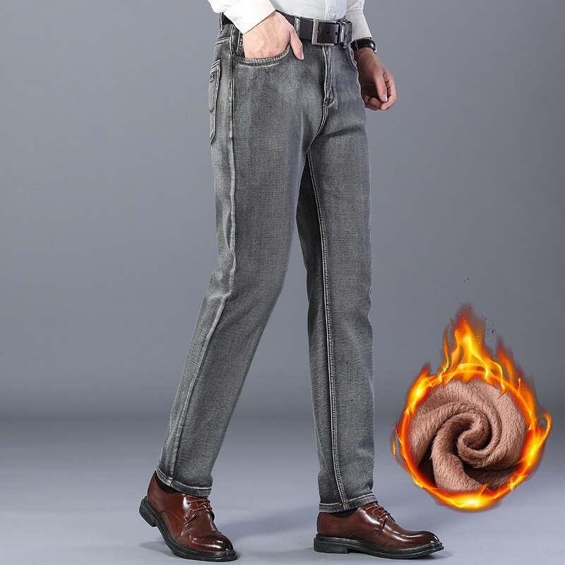 Pantalones vaqueros gruesos para hombre, Jeans gruesos de corte Regular a la , elásticos, de lana, de , , para invierno