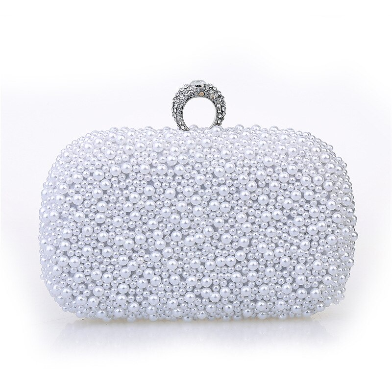 summer ladies ring inlaid diamond evening bag clutch evening bags wedding party bag bags: WHITE