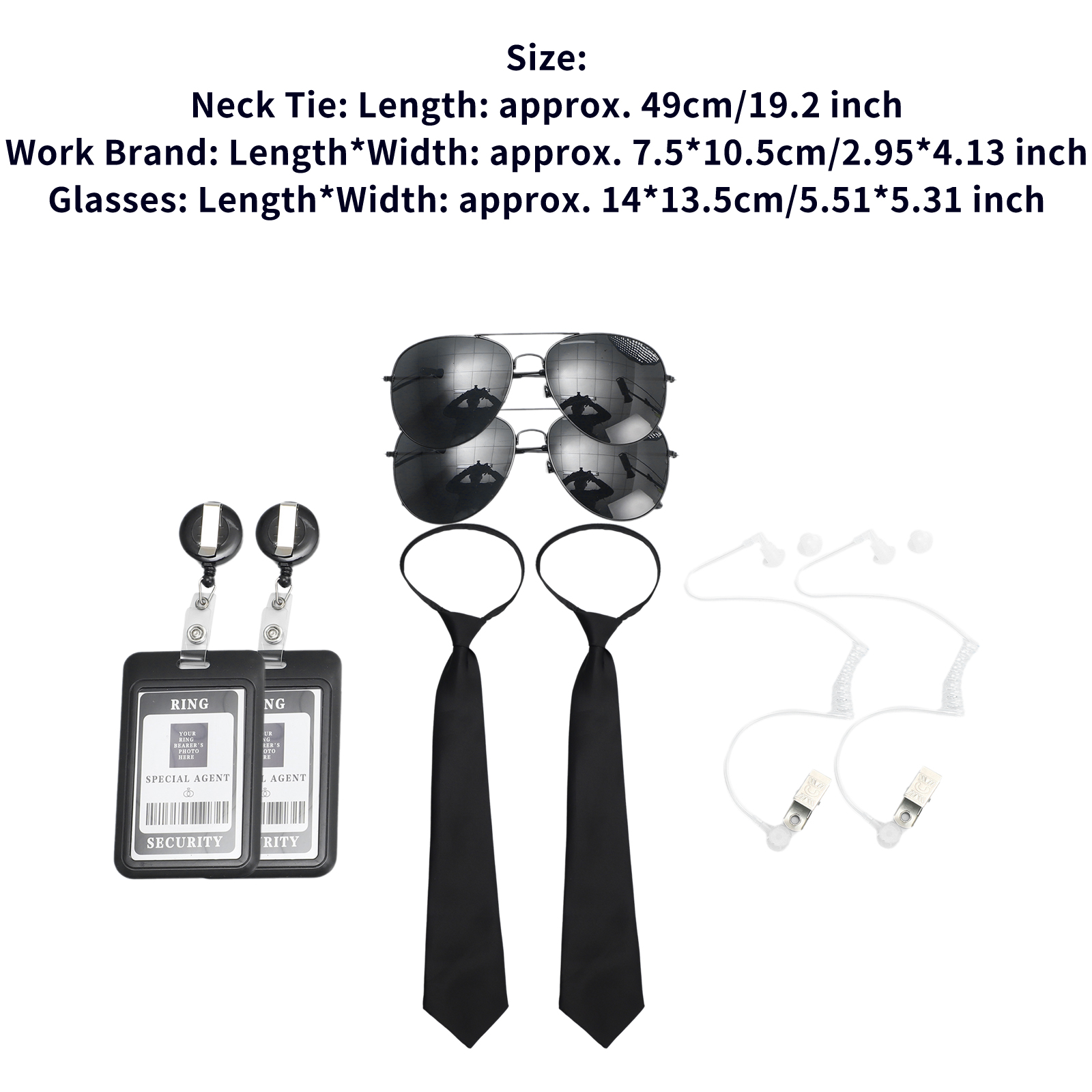 Set di accessori per agenti Cravatta Tappi per le orecchie Occhiali da lavoro di marca Cappello Servizio di sicurezza segreto Costume per adolescenti Adulti Gioco cosplay Festa: Beige