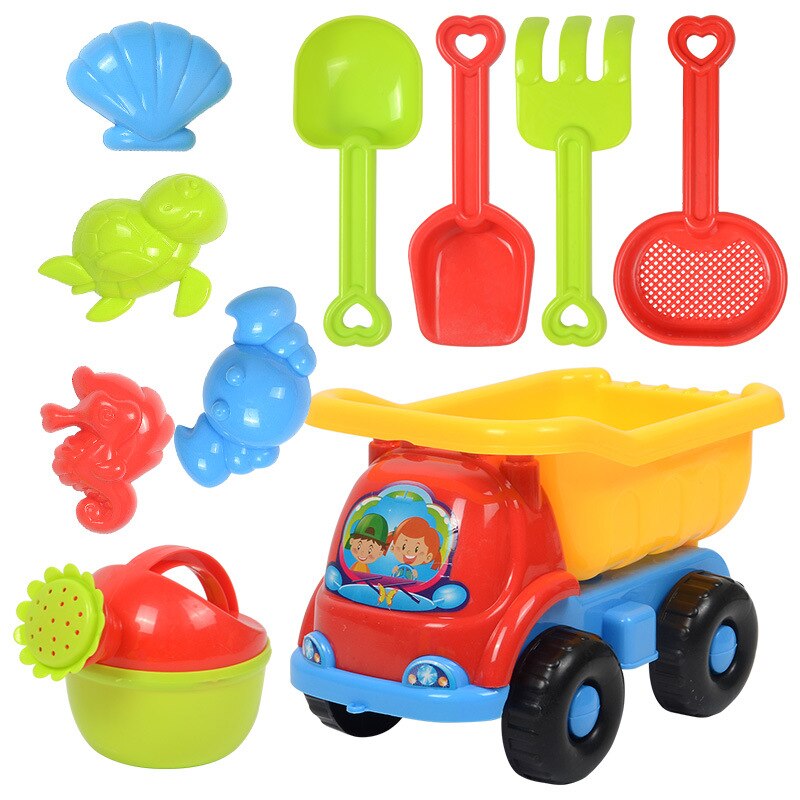 Colorful Beach Sand Toys Pools Water Fun Play Game Summer Toy Sand Molds Set Play Cart Baby Beach Game Kids: 10PCS-B