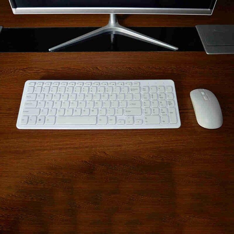 2 Set 2.4G Optical Wireless Keyboard Mouse Kit Wireless Mouse, White & Blue