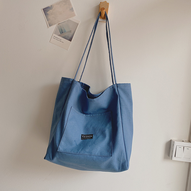 Totes Vrouwen Shopper Tas Dames Canvas Winkelen Handtassen Grote Capaciteit Eenvoudige Mode Effen Vrouwelijke Schoudertas: Blue