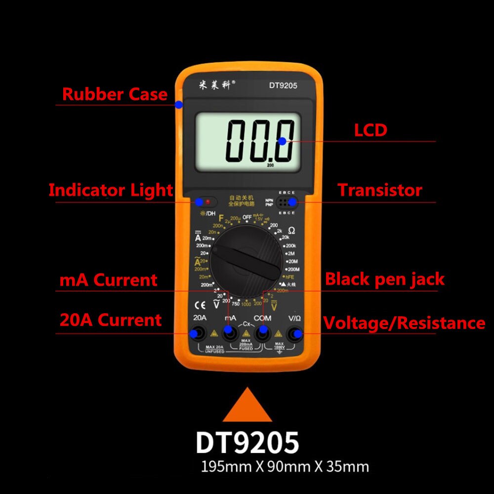 DT92 DT9205 Digital Multimeter Meter Multimetro Tester Digital Multimeter Voltage Current Resistance Testers Multi Meter: DT9205