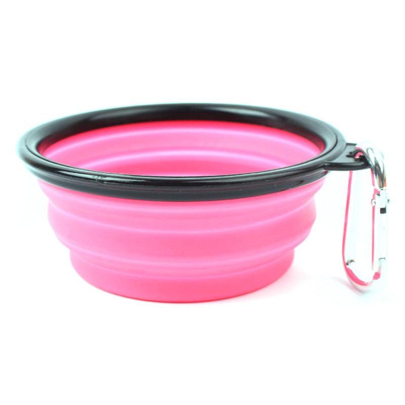 De Viaje de silicona plegable Bol para mascotas perro tazón plegable portátil Gato comida de perro alimentación de agua taza plato, suministros para mascotas: pink