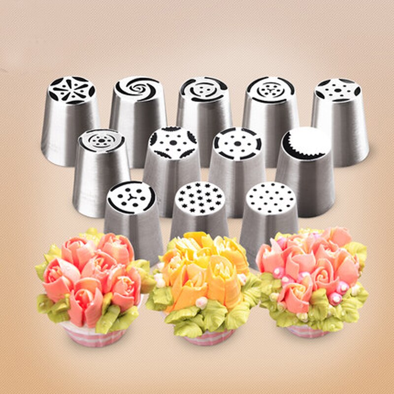 Russian Tulip Stainless Steel Icing Piping Nozzles Pastry Decorating Tip Fondant Cake Cupcake Decorator 11 Patterns