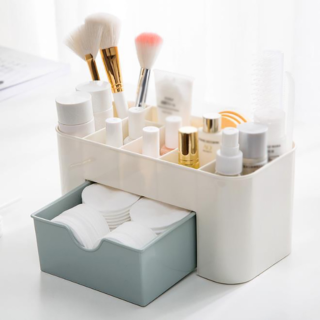 makeup organizer Plastic desktop cosmetic box with small drawer multifunctional desk pink green home bathroom storage box#GH