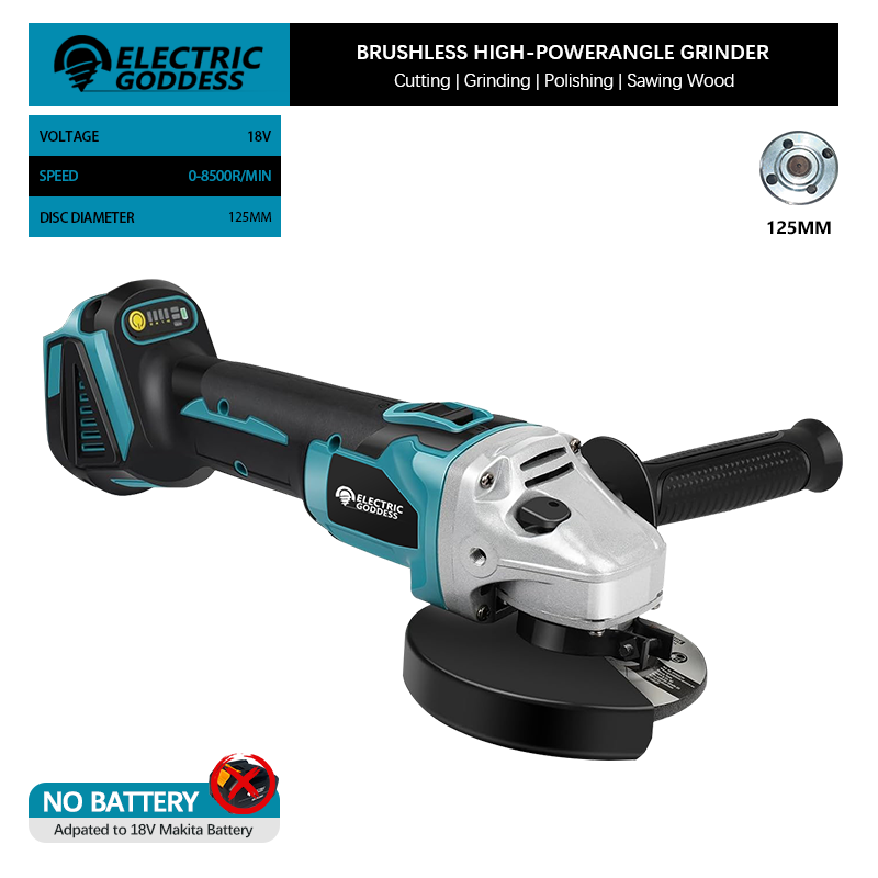 Amoladora angular sin escobillas de diosa eléctrica, máquina cortadora y pulidora, herramienta amoladora angular inalámbrica para batería Makita de 18V, 125/100mm: Plata