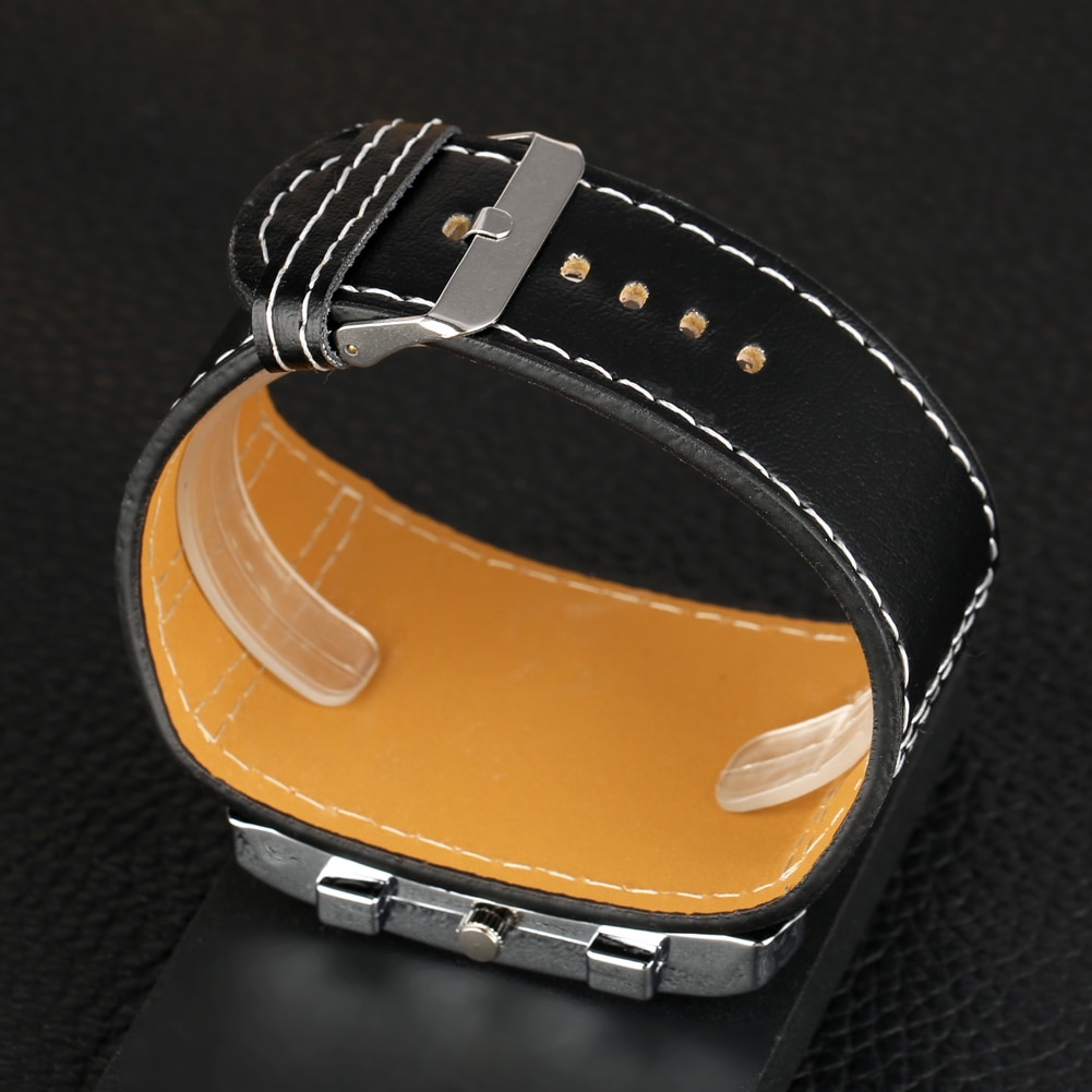 Stor stor firkantet urskive gotisk punk rock ur herre stil stort bredt læder armbånd manchet herre armbåndsur relogio masculino