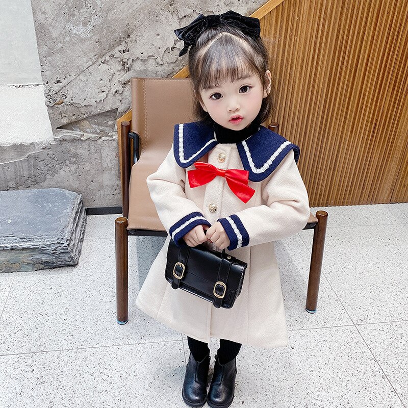 Capispalla in lana per bambini per ragazze BIg Bowk vestito natalizio ragazze coreane addensare cappotto di lana nuovo cappotto invernale per bambini giacca a vento 4-13T