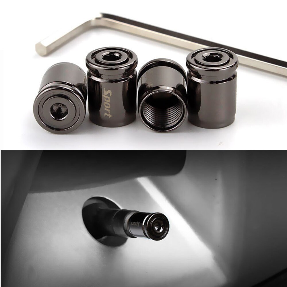 Bouchons de Valve d'air Anti-vol, capuchon de tige de Valve d'air de pneu de voiture, couvercle de capuchon de pression pour voitures SUV vélo alliage de Zinc scintillant coloré 4 pièces: Type A- Black