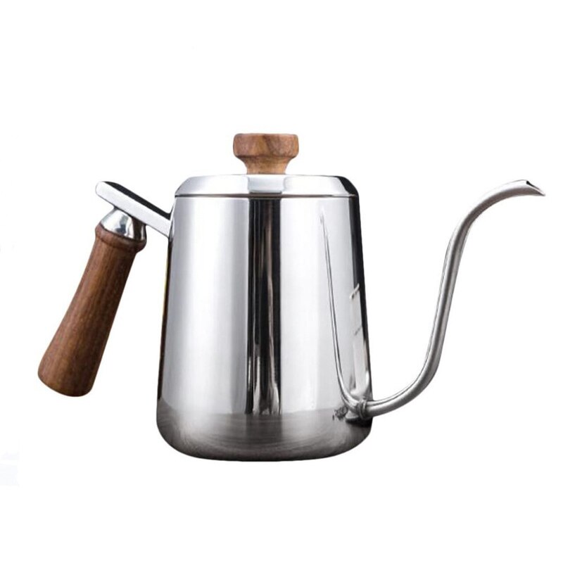 Leeseph kaffekjele i rustfritt stål 0.6l/20oz,  svanehals helle over kaffekjele for te og kaffe med trehåndtak